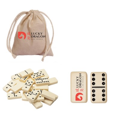 Double Six Dominoes with Cotton Canvas Drawstring Bag