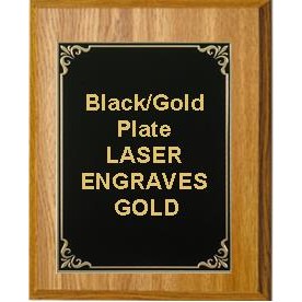 Oak Plaque 7" x 9" - Hi-Relief Black/Gold 5-1/8" x 7" Plate