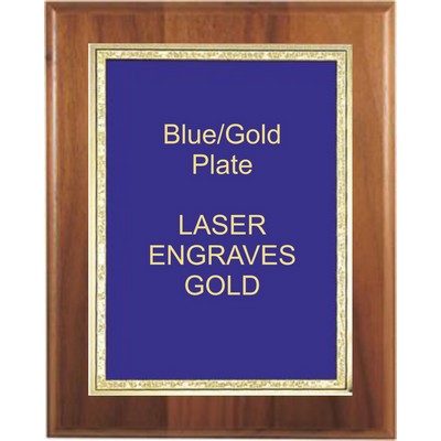 Walnut Step-Edge 6" x 8" Plaque - W/ 4" x 6" Blue/Gold Florentine Plate