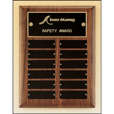 Walnut Perpetual Plaque w/12 Black Plates (9" x 12")