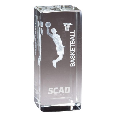 Crystal Block with 3-D Laser Basketball, Male (2" x 4.5")