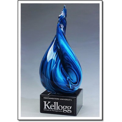 Electric Blue Flame Art Glass Sculpture w/o Marble Base (3.5"x7")