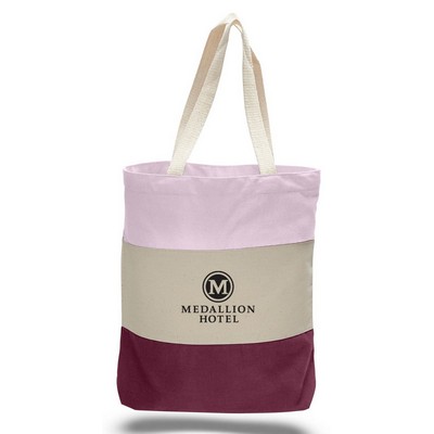 Maroon/Natural/Pink Tri-Color Tote with Gusset (Printed)