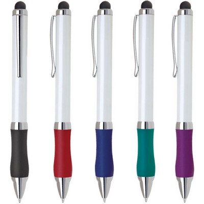 RG Series Stylus / Ball Point Pen - Touch Stylus top with white pen barrel, green grip