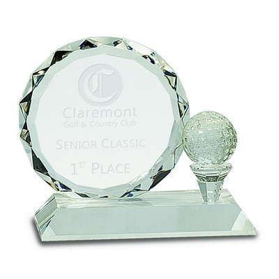 5 1/4" Round Facet Crystal with Golf Ball on Clear Pedestal Base