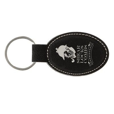 Black/Silver Leatherette Oval Keychain