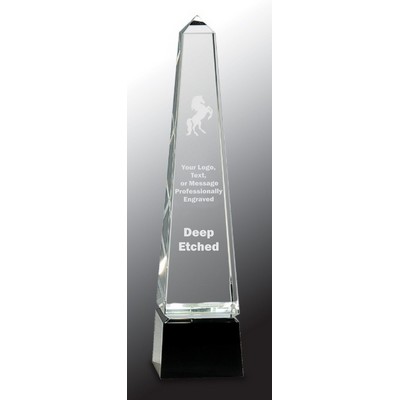 12" Obelisk Crystal on Black Pedestal Base Award