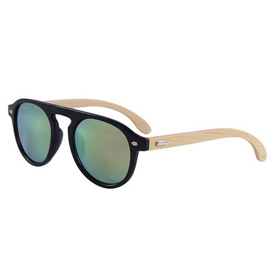 Bamboo Sunglasses - Gold Mirror Lenses - Black Frames