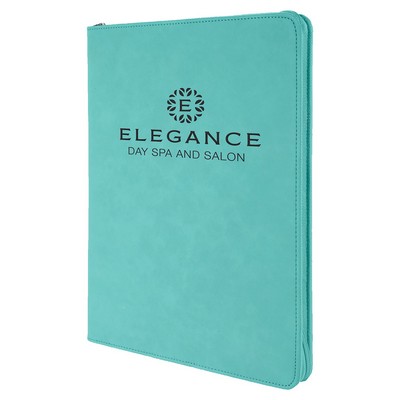 Teal Blue w/Zipper Laserable Leatherette Portfolio w/Notepad (9 1/2" x 12")