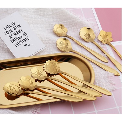 Golden Flower Shape Stainless Steel Coffee Spoon