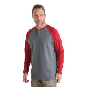 Wrangler® Men's Red Flame Resistant Baseball Henley Knit Shirt