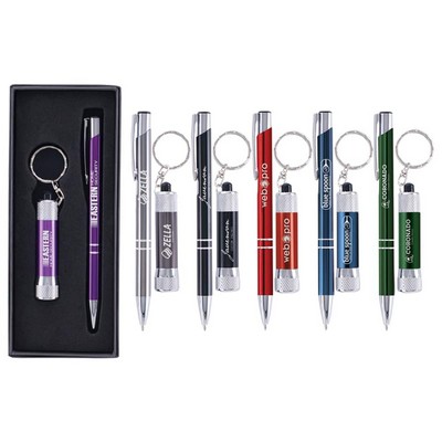 Chico/Chroma- Laser Engraved Metal Pen & Flashlight Gift Set