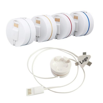 Round Box 3-in-1 Retractable USB Charger Cable