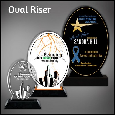 11" Oval Riser Clear Acrylic Award in a Black Wood Base