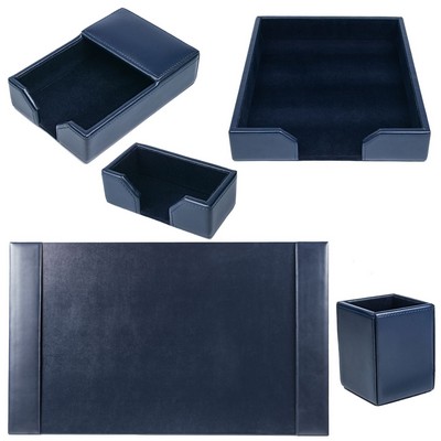 Bonded Leather Navy Blue Desk Set (5 Piece)