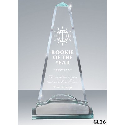 Jade Glass Pinnacle on Brushed Aluminum Base, 5-1/2"x11-1/2"