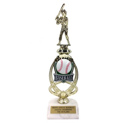 13" Male Baseball Trophy Riser w/Figure on Marble Base