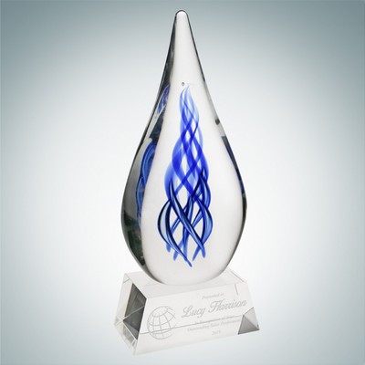 Art Glass Ocean River Award w/ Clear Base