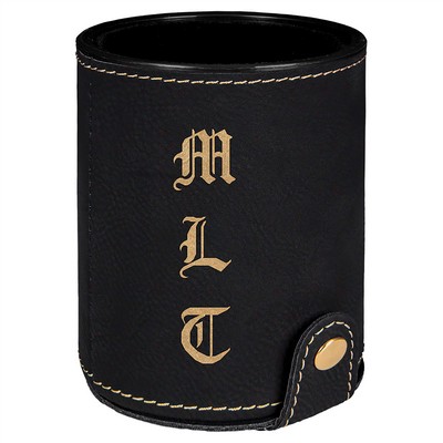 Laserable Black-Gold Leatherette Dice Cup Set, 3-1/8"x4"