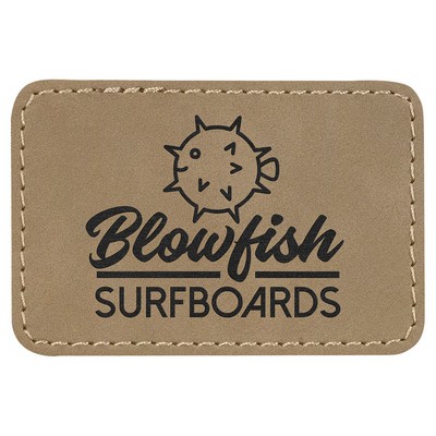 Rectangle Engraved Patch with Adhesive, Light Brown Faux Leather, 3" x 2"