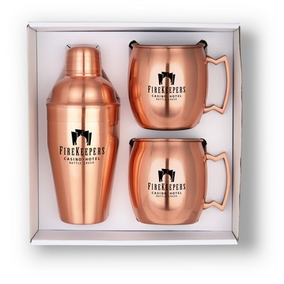 Cocktail Shaker & Moscow Mule Mug Gift Set (Copper)