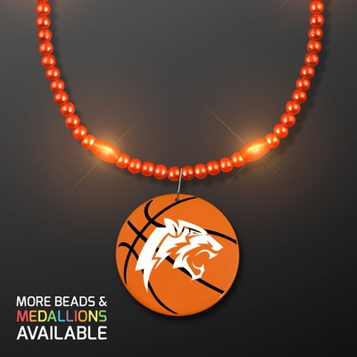 Orange LED Bead Necklace with Basketball Medallion - Domestic Imprint