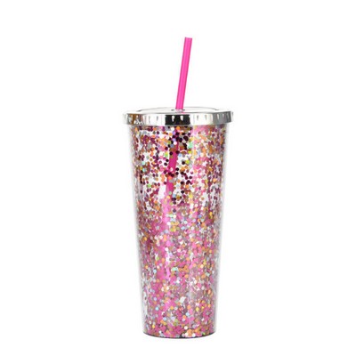 24oz Double Wall Glitter Tumbler with Straw