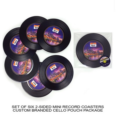 2-Sided Mini Record Coasters - Set of 6 - Custom Cello Pouch (Label on Front)