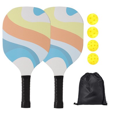 Wooden Pickleball Paddle and Ball Set in a Drawstring Bag