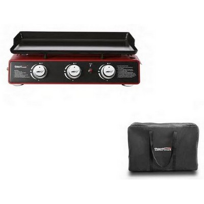 Keg Products Red/Black Mini 3-Burner Portable Gas Griddle w/Carry Bag