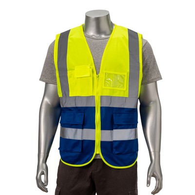 Hi Vis Class 2 - 3.8oz. Knitted Double Band Reflective Tape Safety Vest with 4 Pockets