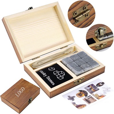 Premium Whiskey Chilling Stones w/Wood Box Gift Set (9 Pieces) (5.12"x3.94")