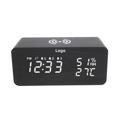 Wood Block LED Digital Clock Temperature Humidity Meter