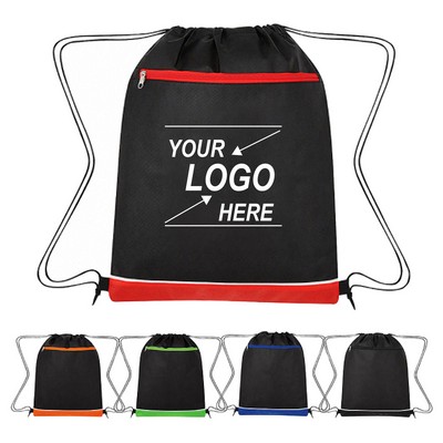 Drawstring Backpack with Zipper Pocket 210D Polyester