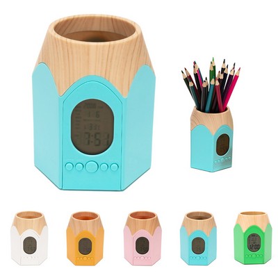 Alarm Clock Pencil Shaped Pen Holder