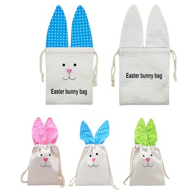 Linen Easter Bunny Ear Treat Drawstring Bag