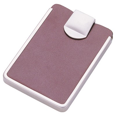 Executive Brown Leather Card Case w/Satin Pearl Clip