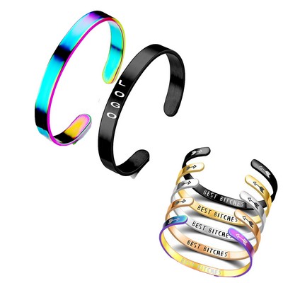 Colored Engraved Stainless Steel Cuff Bracelet