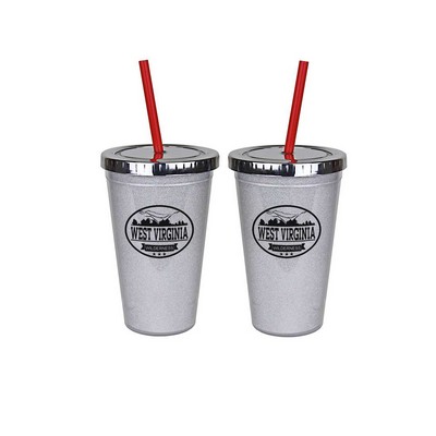 16 Oz. X-Spree Glitter Tumbler w/Straw