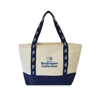 Large Two Tone Tote w/Deluxe Recessed Top Zipper (Custom Woven Ribbon)