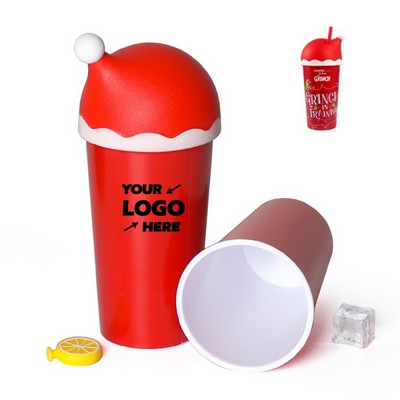 Christmas Hat Shape Water Cup with Straw