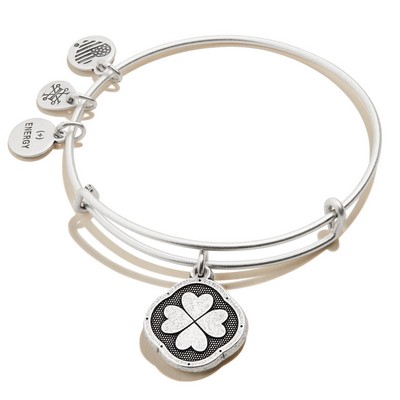 Alex and Ani® Four Leaf Clover Charm Rafaelian Silver Bangle