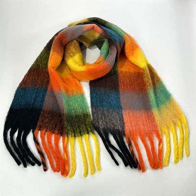 Rainbow Plaid Thickened Warm Scarf