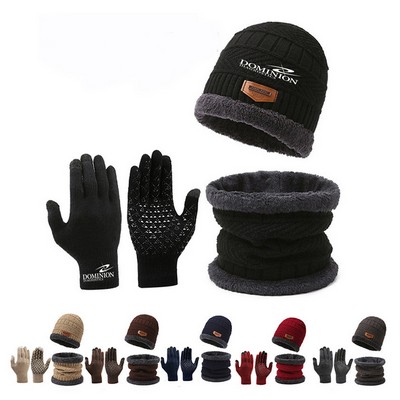 Warm Winter Beanie Hat Scarf Gloves Set