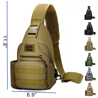 Molle Military Backpack Outdoor Daypack Chest Pack Tactical Shoulder Bag with USB Charge