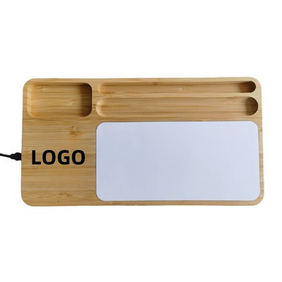 Bamboo Wireless Charging Desk Organizer with 10W Charging and Writing Pad