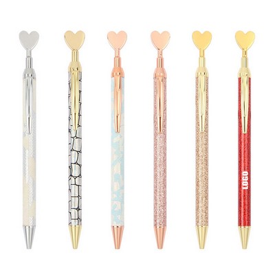 Glitter Heart Shaped Metal Pen