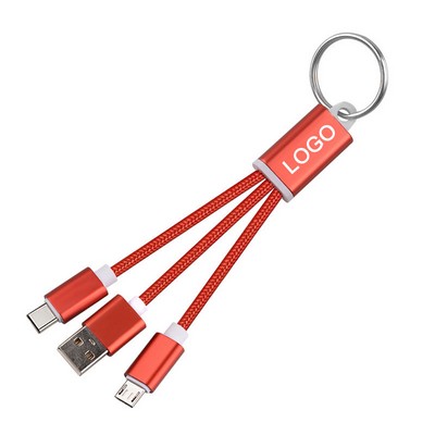 Metal 3-in-1 charging cable with keychain