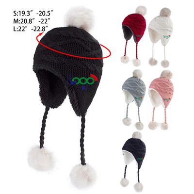 Girls Sherpa Earflaps Hat Kids Winter Hat Beanie Fuzzy Peruvian Hat Baby Toddler Girls Pom Beanie