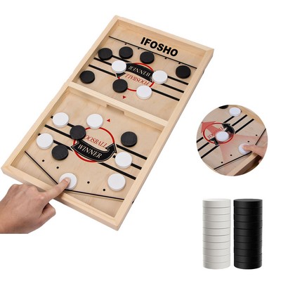 Large Wooden Fast Sling Puck Game Hockey Desktop Battle Slingshot Table Game for Family and Party